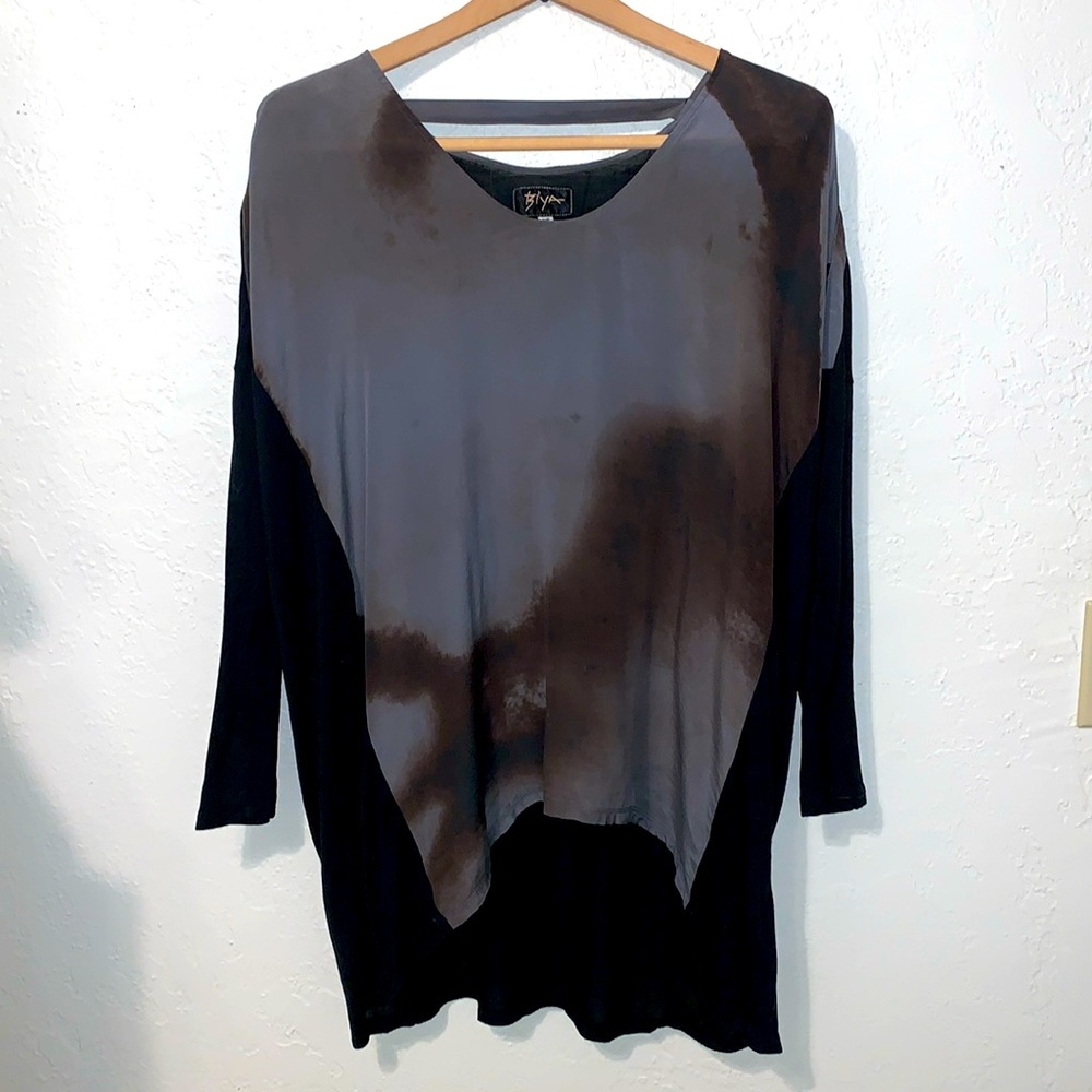 Johnny Was Biya Tunic Top Black Gray Tie Dye Silk Modal Oversized XS